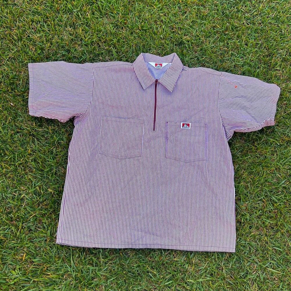 Ben Davis 2000s style work shirt zip up quarter red striped mens size L